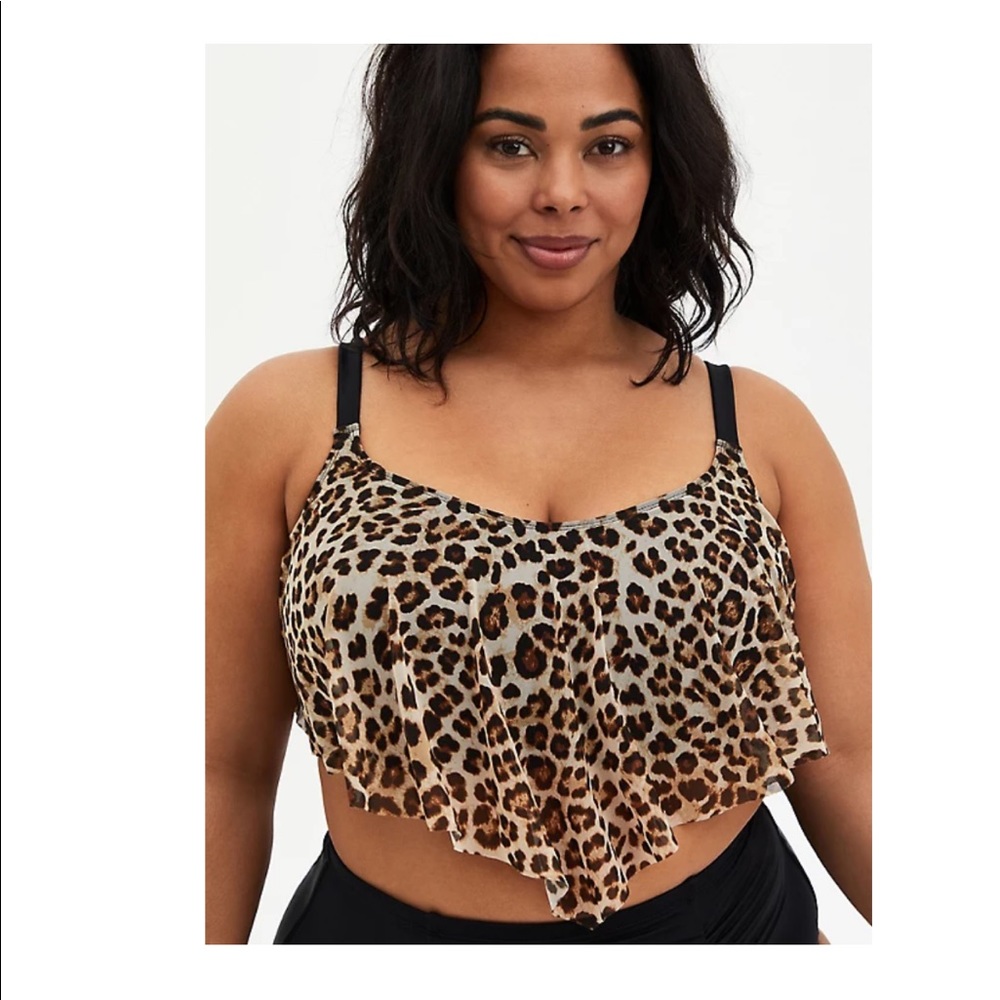 NWT TORRID LEOPARD WIRELESS V-FLOUNCE BIKINI TOP ROUCHED BOTTOM - Picture 4 of 10